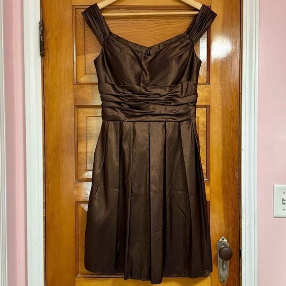 Bill Levkoff Bronze Satin Sweetheart Dress Women’s US 8 - Picture 1 of 7